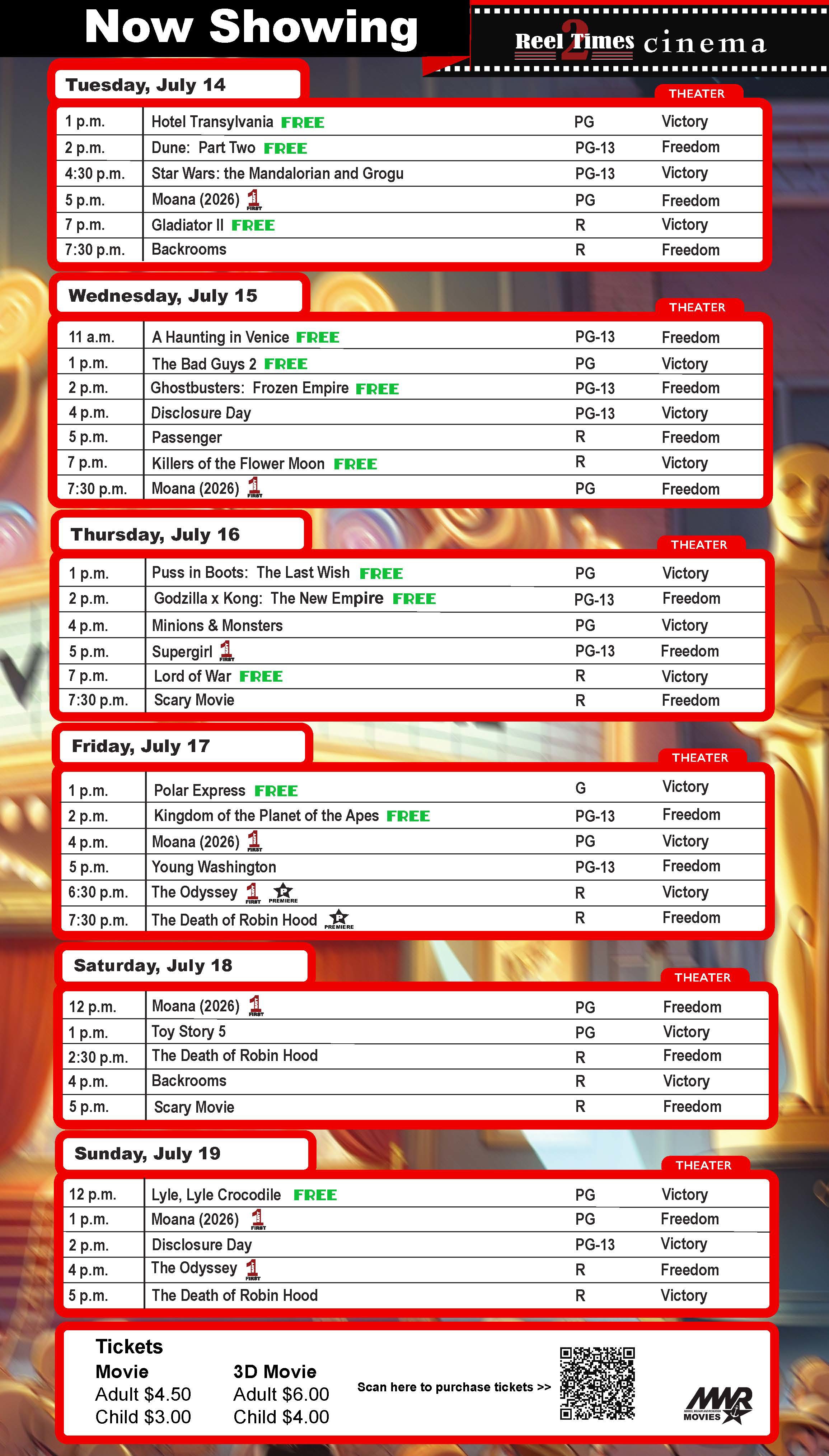 This week's movie schedule. Scroll down for listing.
