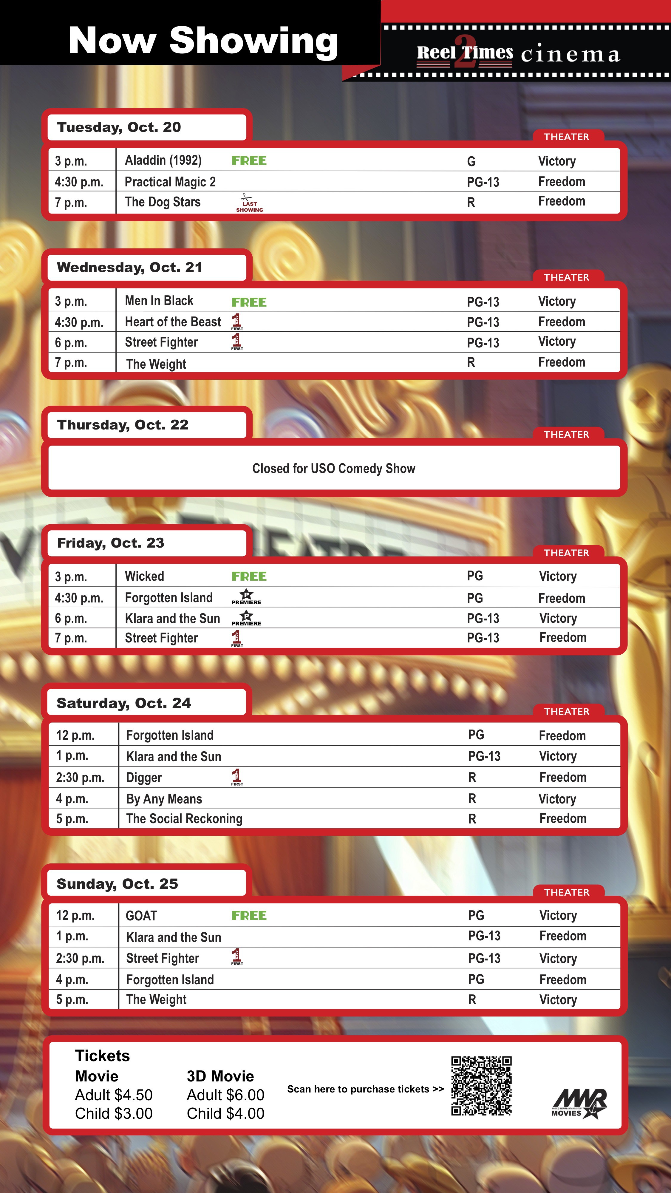 Movie schedule for Oct. 20-26