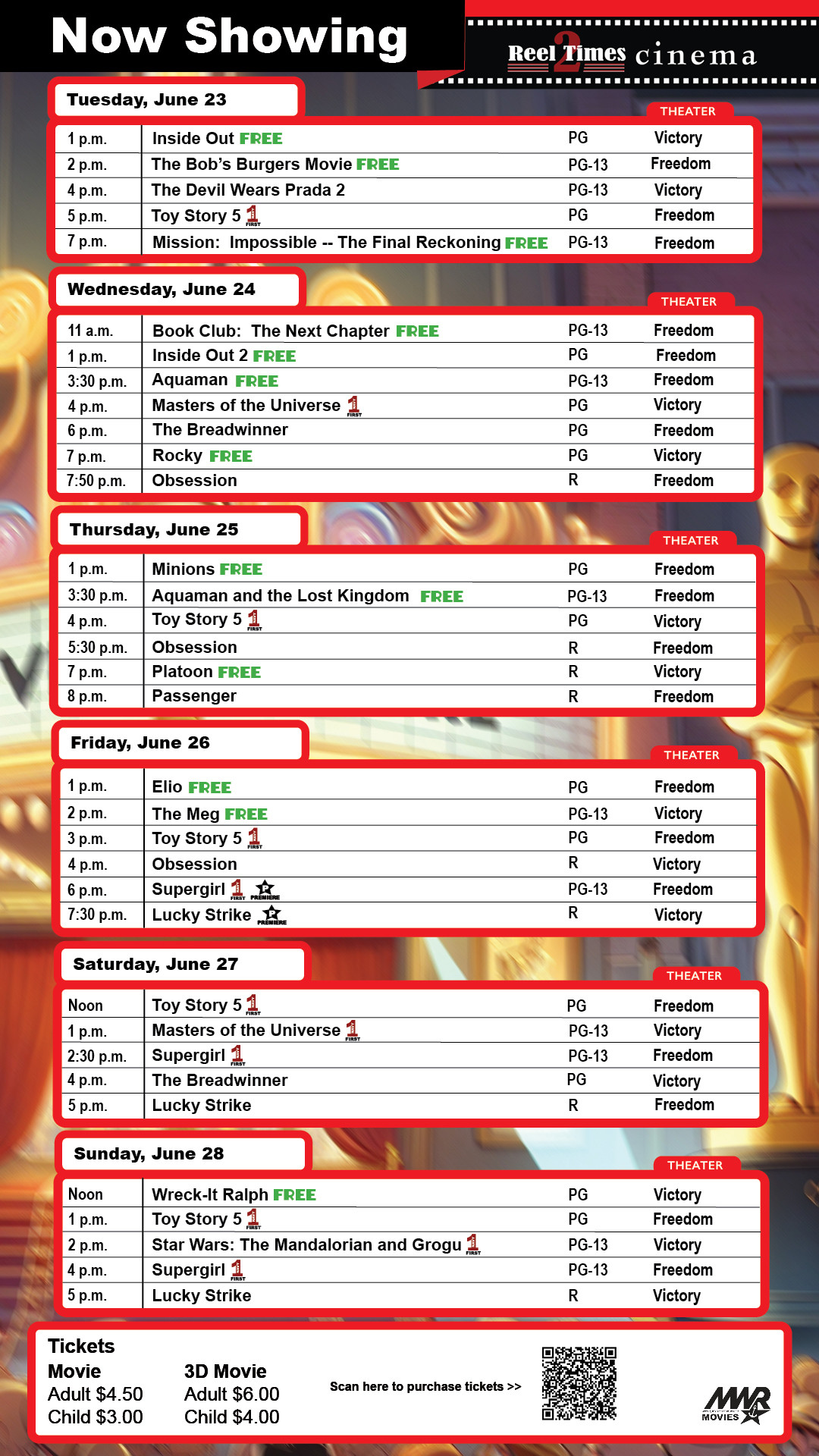 This week's movie schedule. Scroll down for listing.