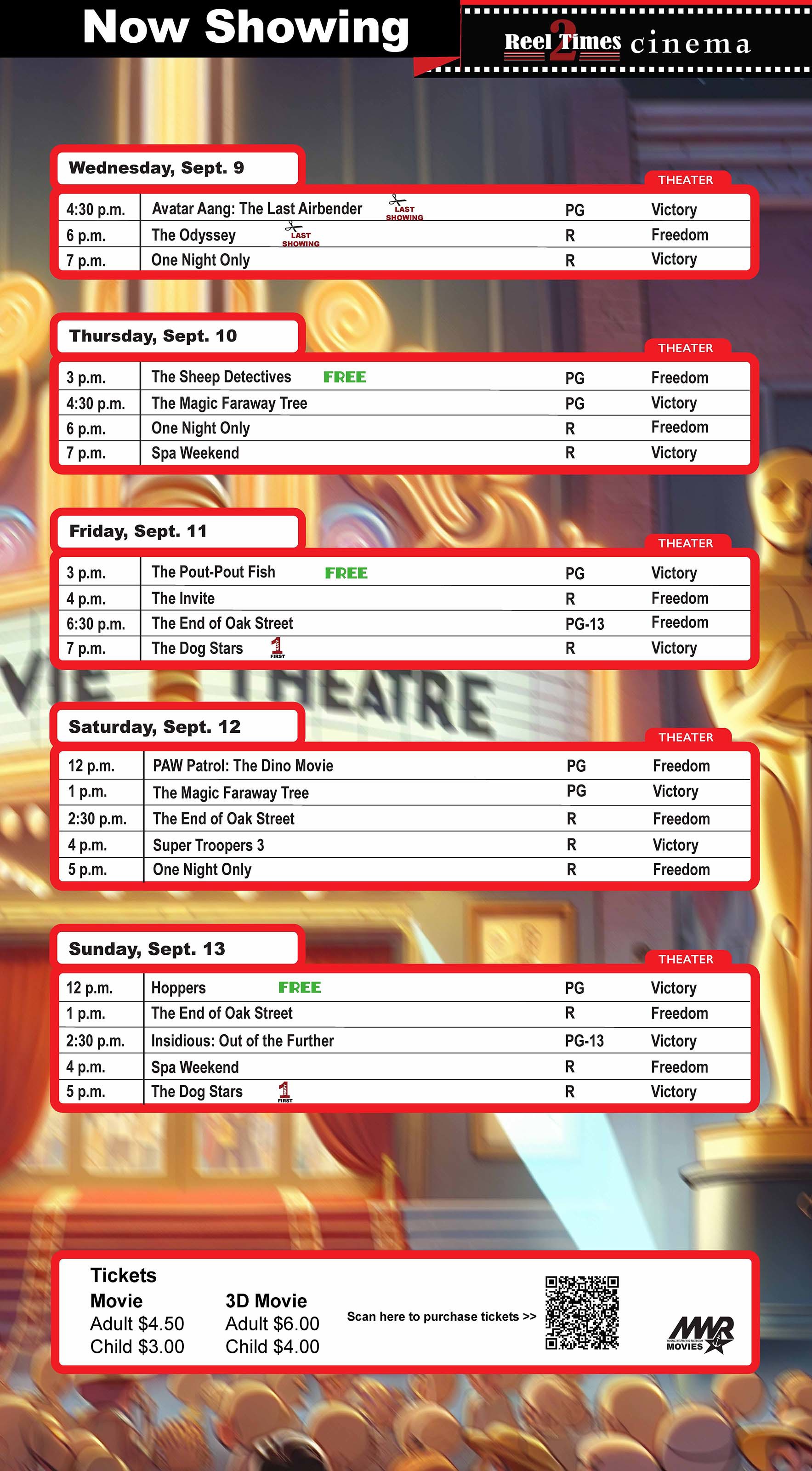 September 9-13 movie schedule