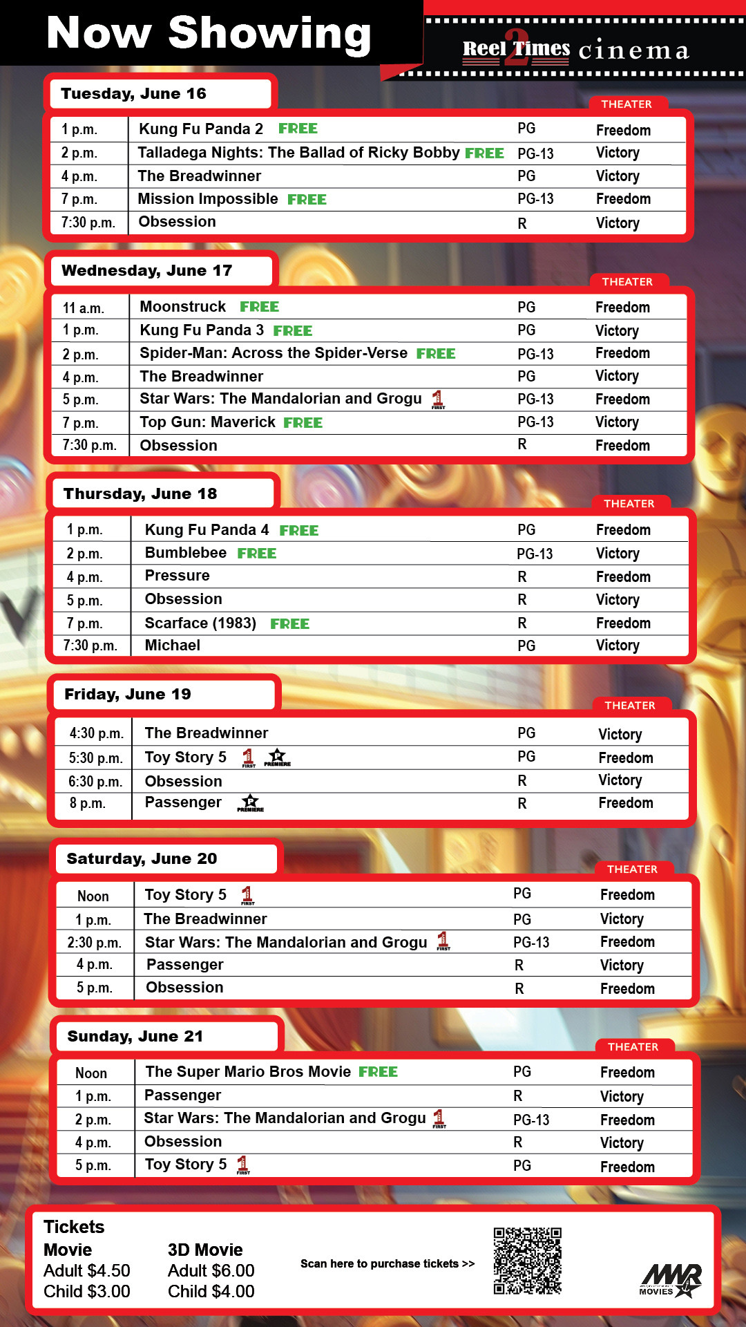 This week's movie schedule. Scroll down for listing.