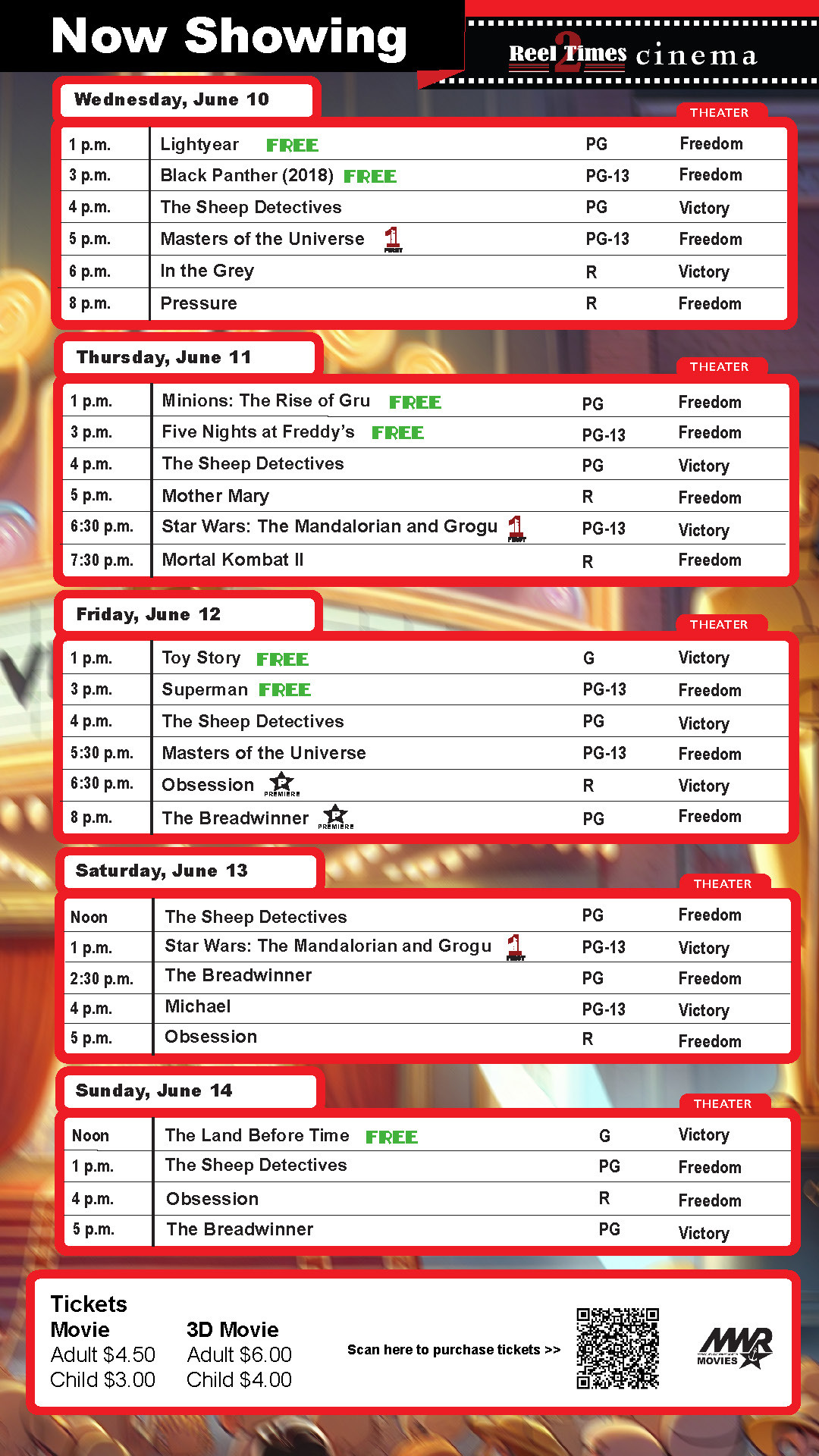 This week's movie schedule. Scroll down for listing.
